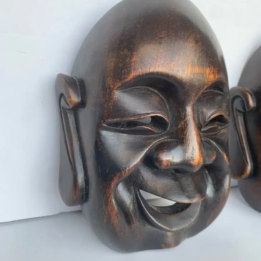 Vintage Mid Century Carved Wood Buddha Masks Wall Art